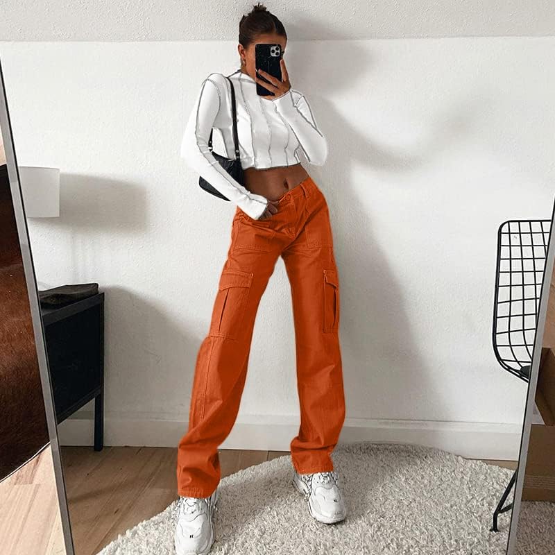 Lepunuo Cargo Pants for Women High Waisted Casual Pants Baggy Stretchy Wide Leg Y2K Streetwear with 6 Pockets