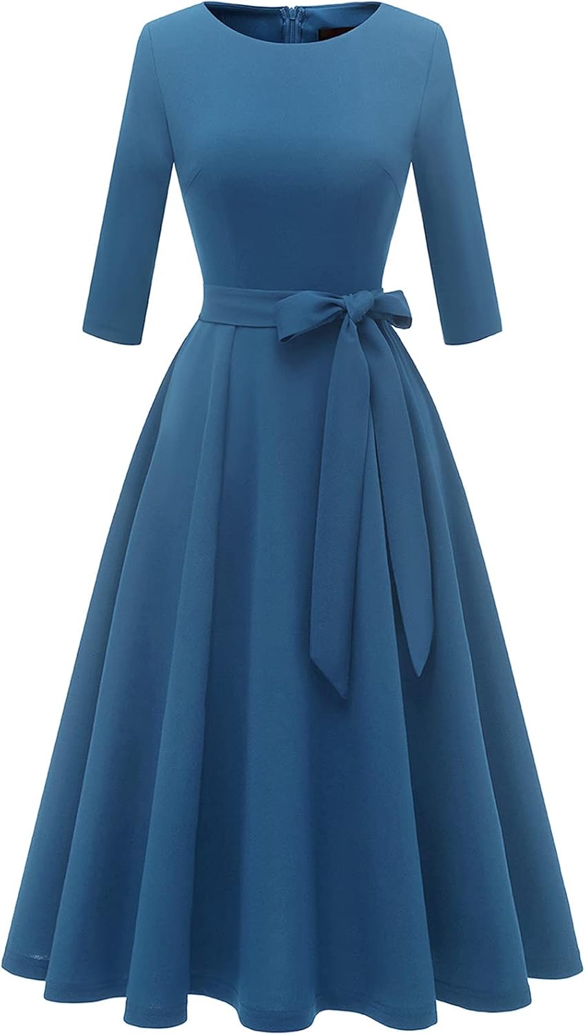 DRESSTELLS Cocktail Dresses for Women, Vintage Wedding Guest 3/4 Sleeves Formal Church Holiday Dress