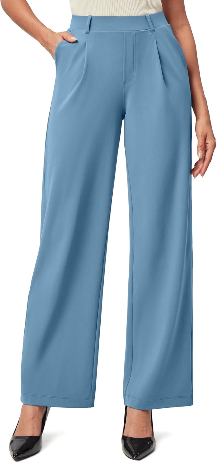 IUGA Womens Dress Pants Wide Leg Pull On Stretchy Work Pants Women High Waisted Business Casual Trousers with Pockets