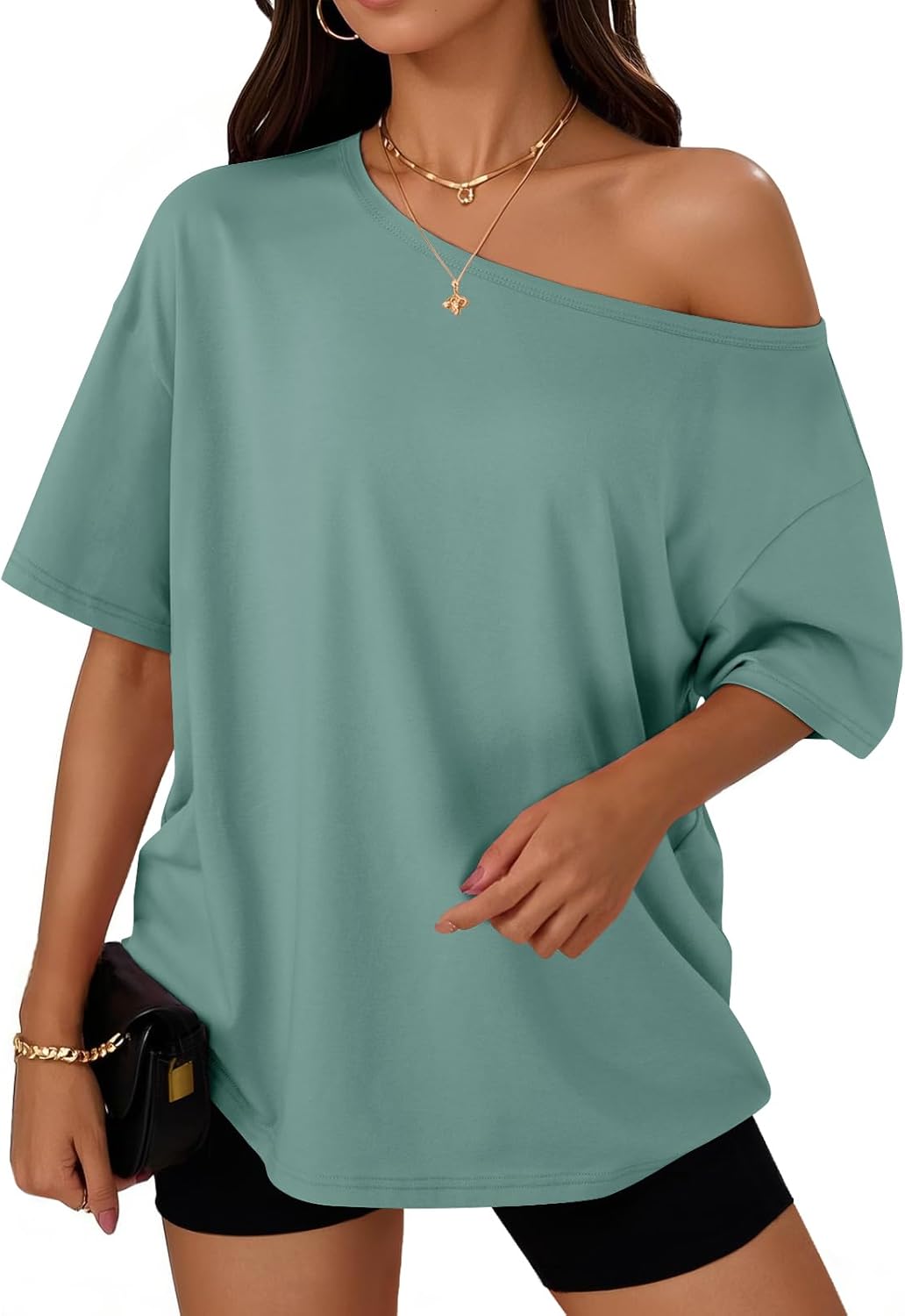 Trendy Queen Womens Off The Shoulder Tops Oversized T-Shirts Short Sleeve Tees Summer 2025 Casual Spring Fashion Clothes