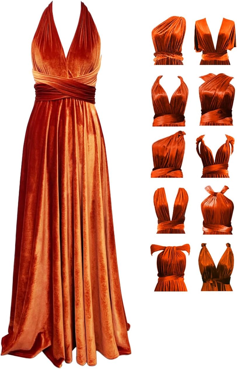 Velvet Infinity Dress with Bandeau, Convertible Bridesmaid Dresses, Multiway Wrap Maxi Long Formal Dress for Wedding Guest