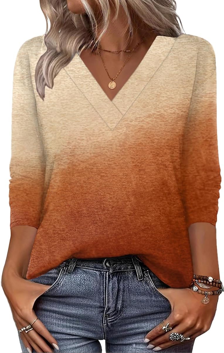 Zeagoo Women Long Sleeve Tops Dressy Casual V Neck Tshirts Basics Tee 2025 Fall Trendy Clothes S-2XL