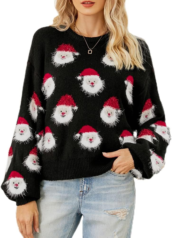 JUNBOON Women’s Casual Leopard Print Knitted Pullover Sweaters Long Sleeve Crew Neck Jumper Tops