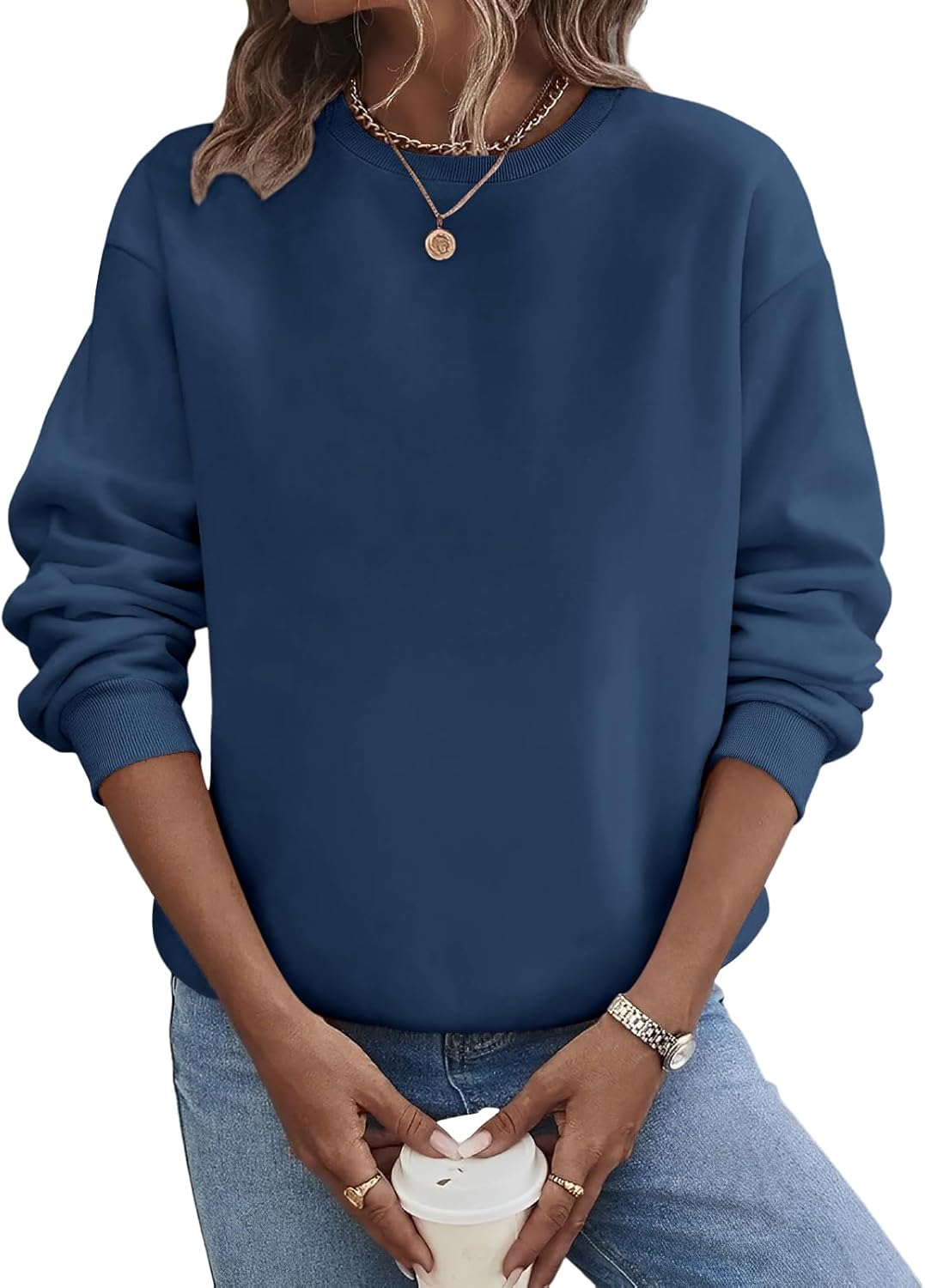 TICTICMIMI Women's Casual Crewneck Sweatshirts Long Sleeve Tops Loose Fit Fall Shirts