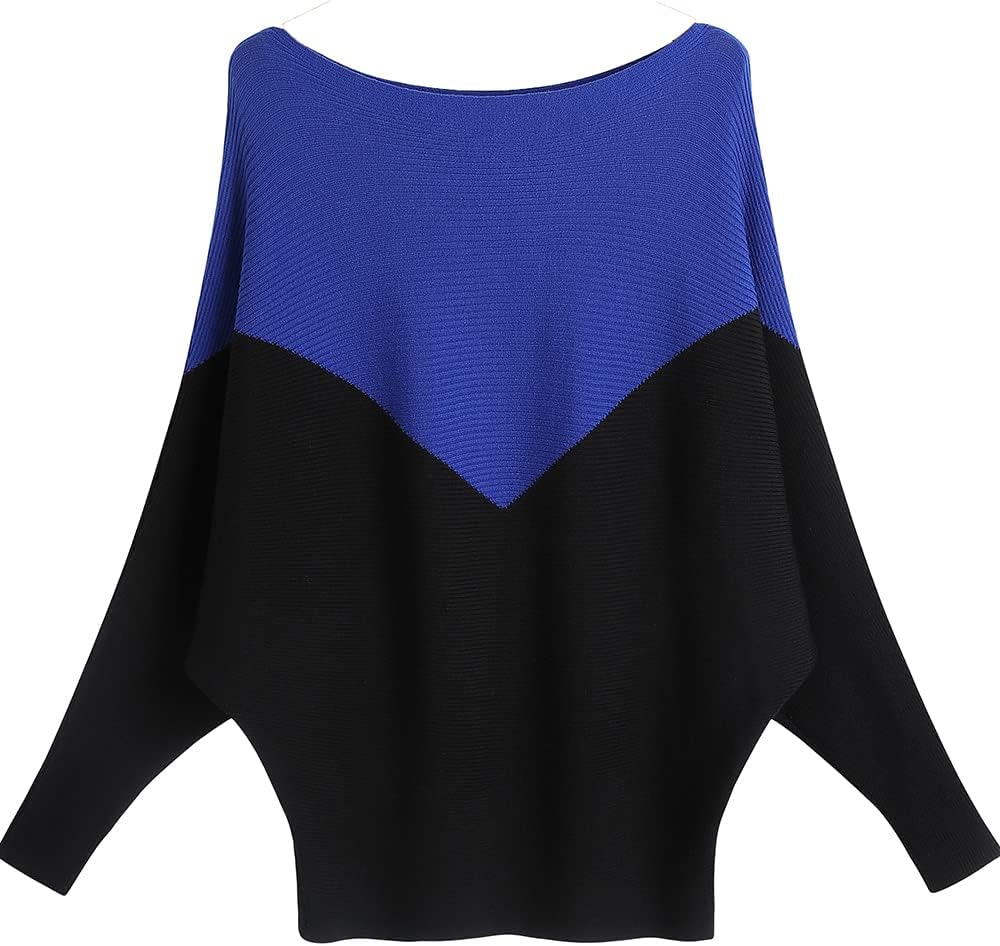 Ckikiou Womens Lightweight Oversized Boat Neck Sweaters Tops Dolman Batwing Sleeve Ribbed Knitted Pullovers