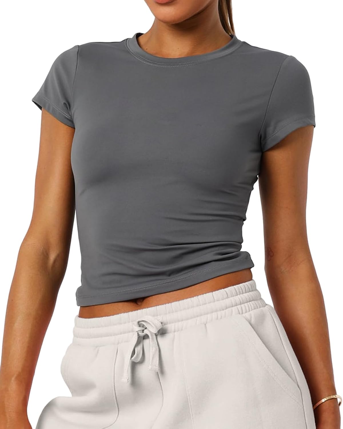 Women's Basic Summer Short Sleeve Crewneck T-Shirts Y2K Cute Going Out Tops Baby Tee