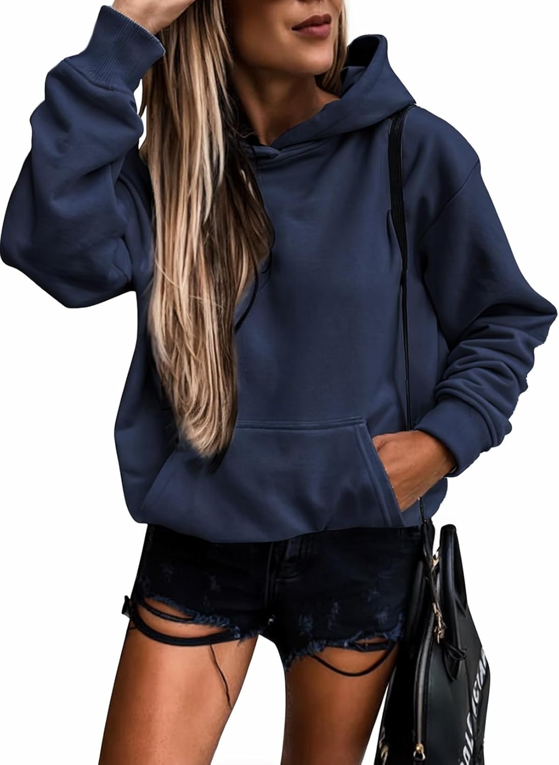SHEWIN Women's Casual Hoodies Long Sleeve Solid Lightweight Pullover Tops Loose Sweatshirt with Pocket