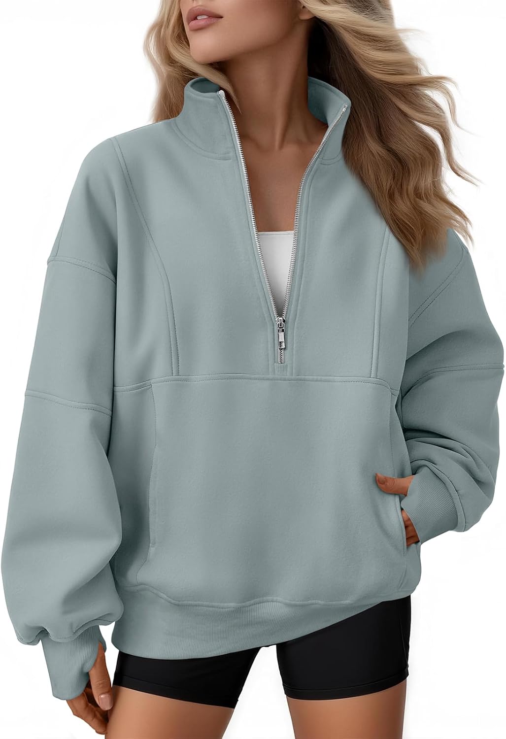 AUTOMET Womens Quarter Zip Oversized Sweatshirts Teen Fleece Pullover Hoodies 2025 Mock Neck Sweater Fall Workout Jacket