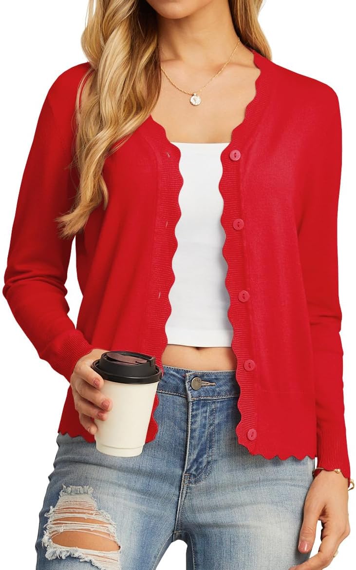 GRECERELLE Women's Long Sleeve V-Neck Button Down Cardigan Knit Shrugs Sweater