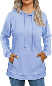 Beimuc Hoodies for Women Fashion Split Hem Drawstring Casual Long Sleeve Sweatshirts Tops with Pockets