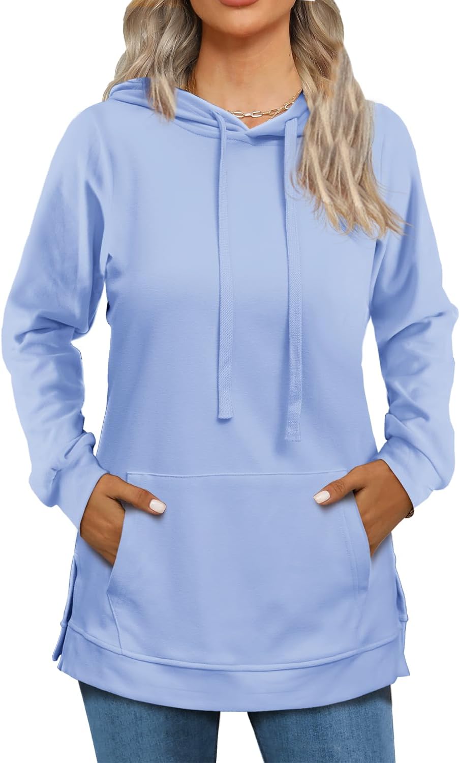 Beimuc Hoodies for Women Fashion Split Hem Drawstring Casual Long Sleeve Sweatshirts Tops with Pockets