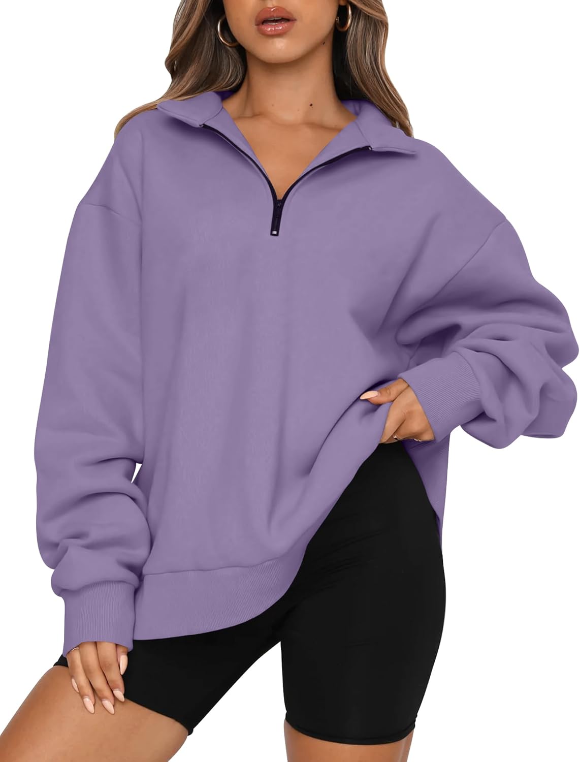 Trendy Queen Womens Oversized Sweatshirts Fall Sweaters Fashion Hoodies Half Zip Pullover Long Sleeve Shirts Clothes