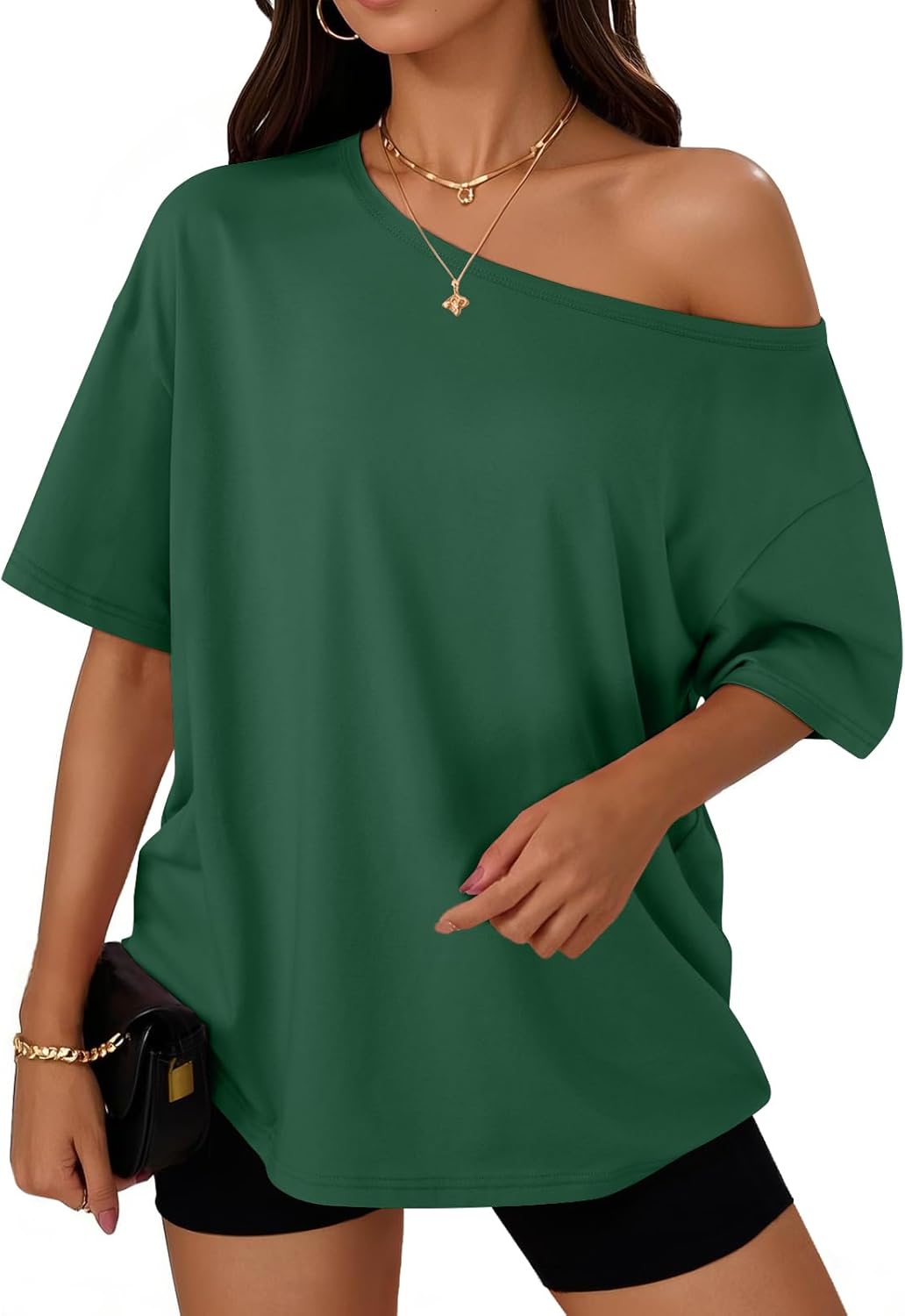 Trendy Queen Womens Off The Shoulder Tops Oversized T-Shirts Short Sleeve Tees Summer 2025 Casual Spring Fashion Clothes