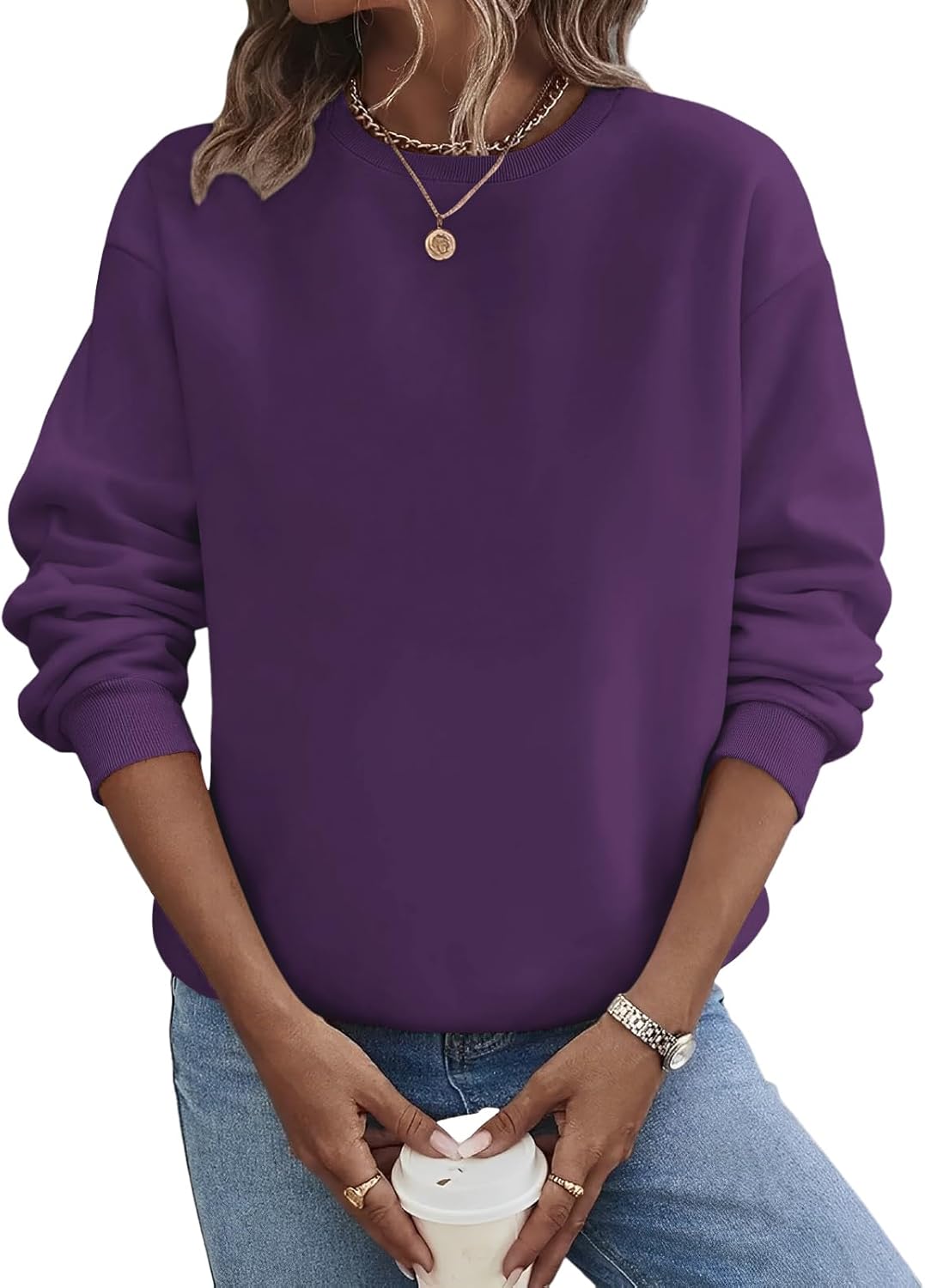 TICTICMIMI Women's Casual Crewneck Sweatshirts Long Sleeve Tops Loose Fit Fall Shirts