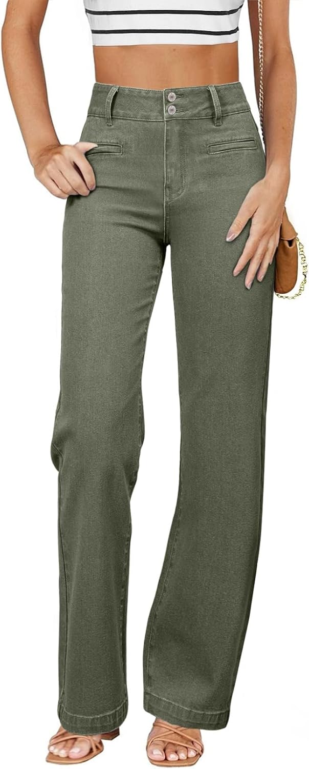 Sidefeel Women's Jeans High Waisted Straight Leg Stretchy Jeans Trendy Welt Pockets Loose Wide Leg Zimbaplatinum Denim Pants