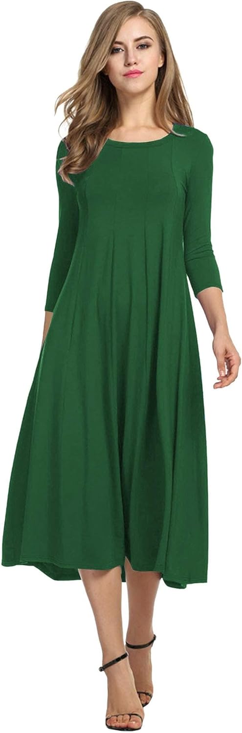 HOTOUCH Women's 3/4 Sleeve A-line and Flare Midi Long Dress