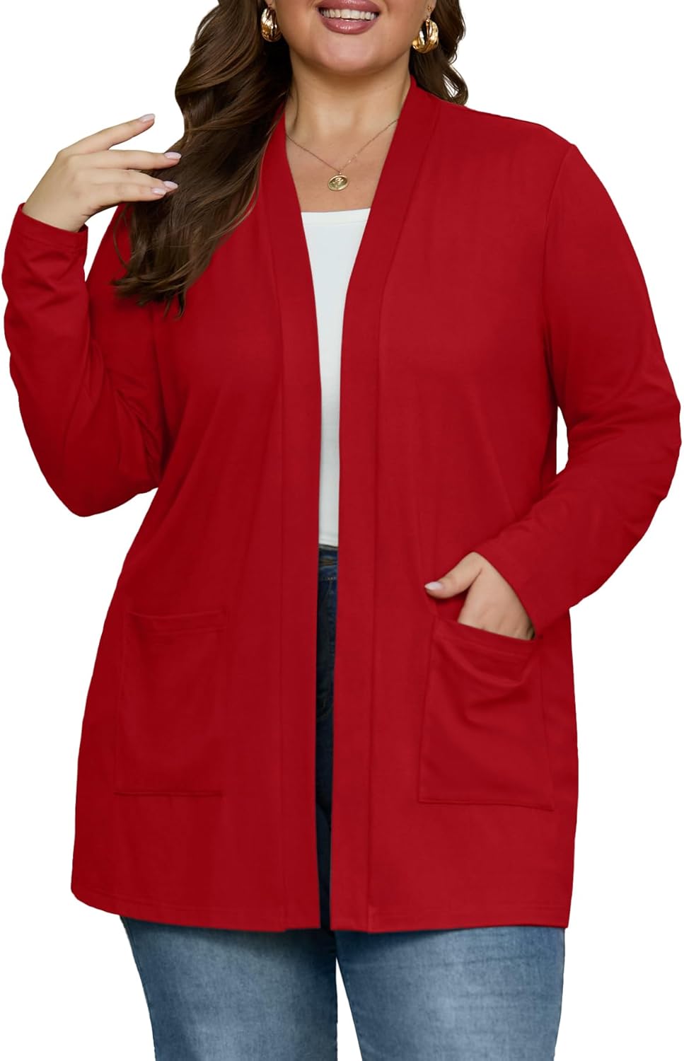 OLRIK Plus Size Cardigan for Women 2025 with Pockets Long Sleeve Casual Lightweight Jacket Open Front Cover Ups