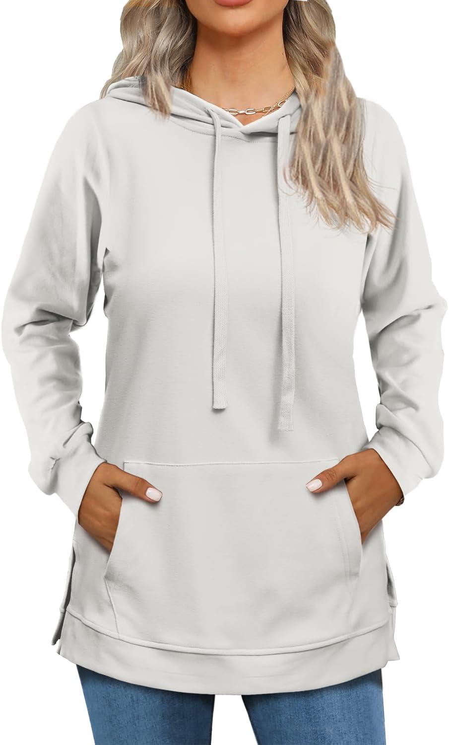 Beimuc Hoodies for Women Fashion Split Hem Drawstring Casual Long Sleeve Sweatshirts Tops with Pockets