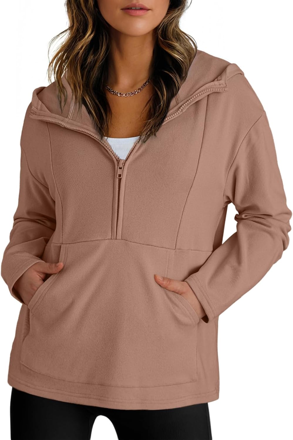 Dokotoo Hoodies for Women Soft Fleece Half Zip Up Hoodie Long Sleeve Casual Pullover Oversized Sweatshirt Hooded Tops