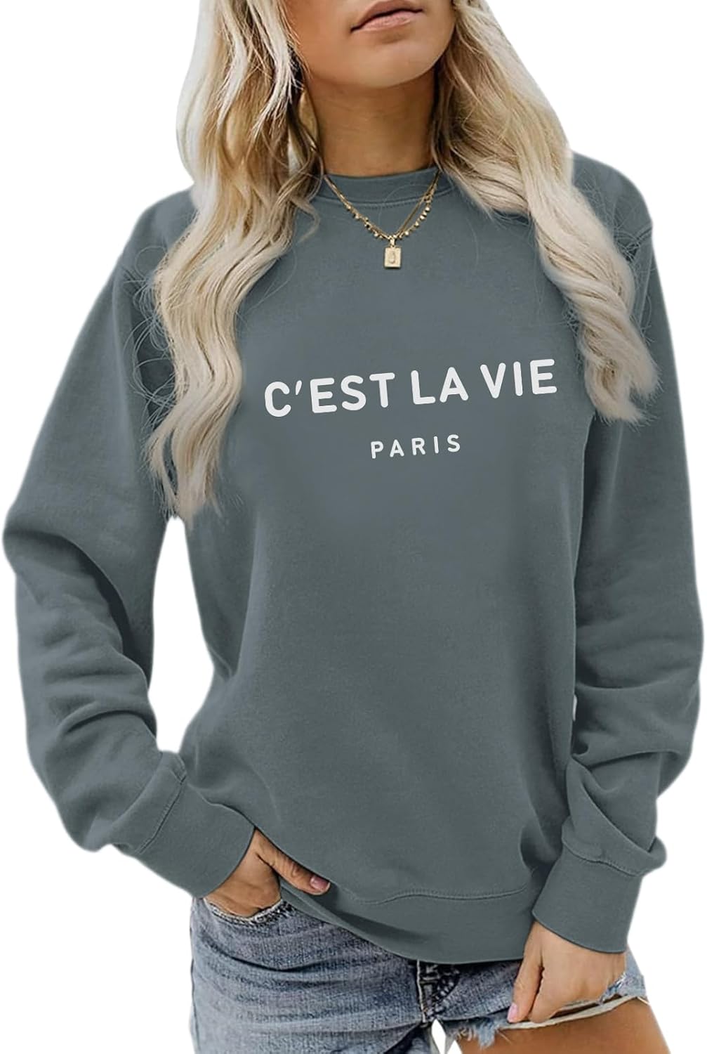 C'est La Vie Paris Sweatshirt For Women Oversized Graphic Crewneck Hoodie Casual Long Sleeve Shirt Pullover Tops