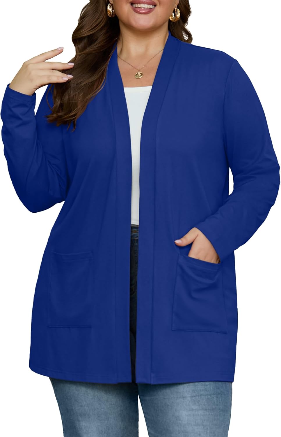 OLRIK Plus Size Cardigan for Women 2025 with Pockets Long Sleeve Casual Lightweight Jacket Open Front Cover Ups