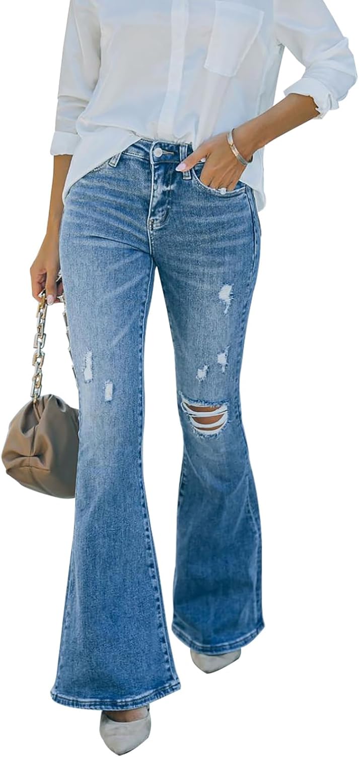 KUNMI Women's Flare Bell Bottom Jeans High Waisted Wide Leg Bootcut Jeans Stretchy Denim Pants