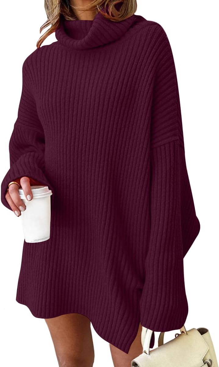 LILLUSORY Womens Turtleneck Oversized Long Sweater Dress 2025 Plus Size Tunic Pullover Knit Winter Dresses