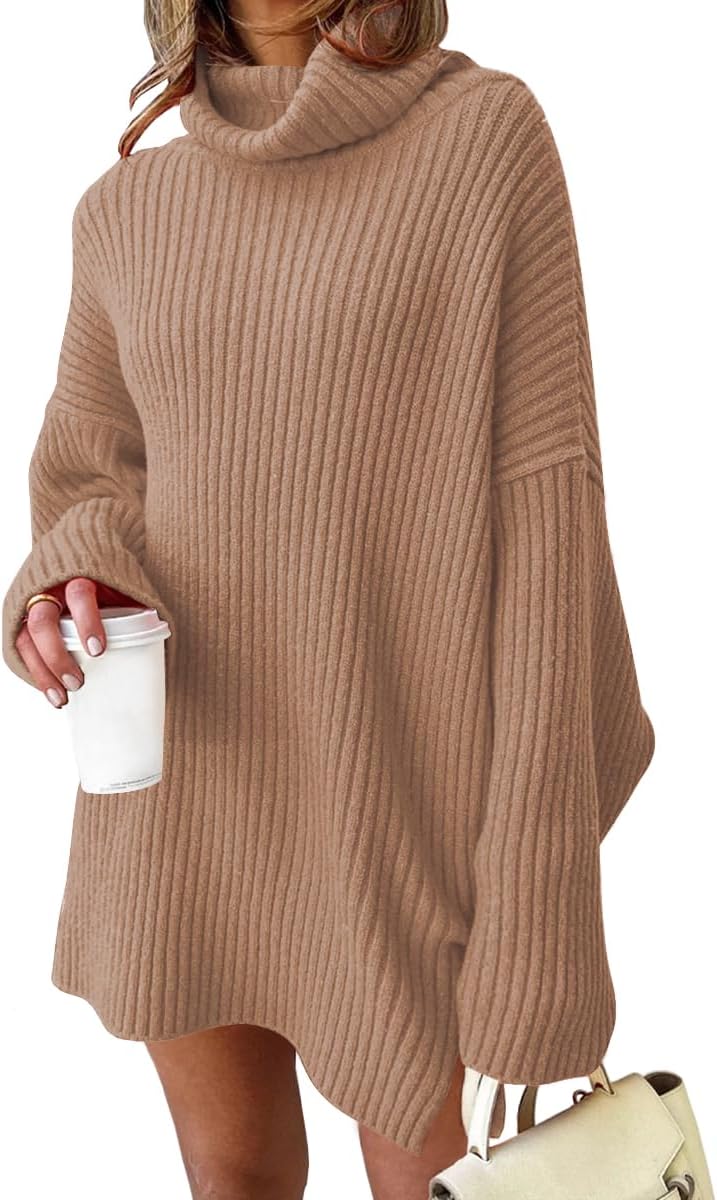 LILLUSORY Womens Turtleneck Oversized Long Sweater Dress 2025 Plus Size Tunic Pullover Knit Winter Dresses