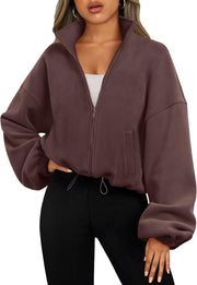 AUTOMET Womens Fleece Jackets Zip Up Oversized Sweatshirts Winter Clothes Long Sleeve Crop Sherpa Fall Outfits Fashion