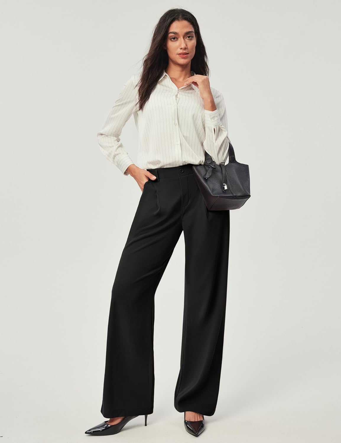 Ewedoos Wide Leg Pants Woman Stretchy Work Dress Pants Women Pull on Business Casual Slacks Trousers Fall Outfits 26"/28"