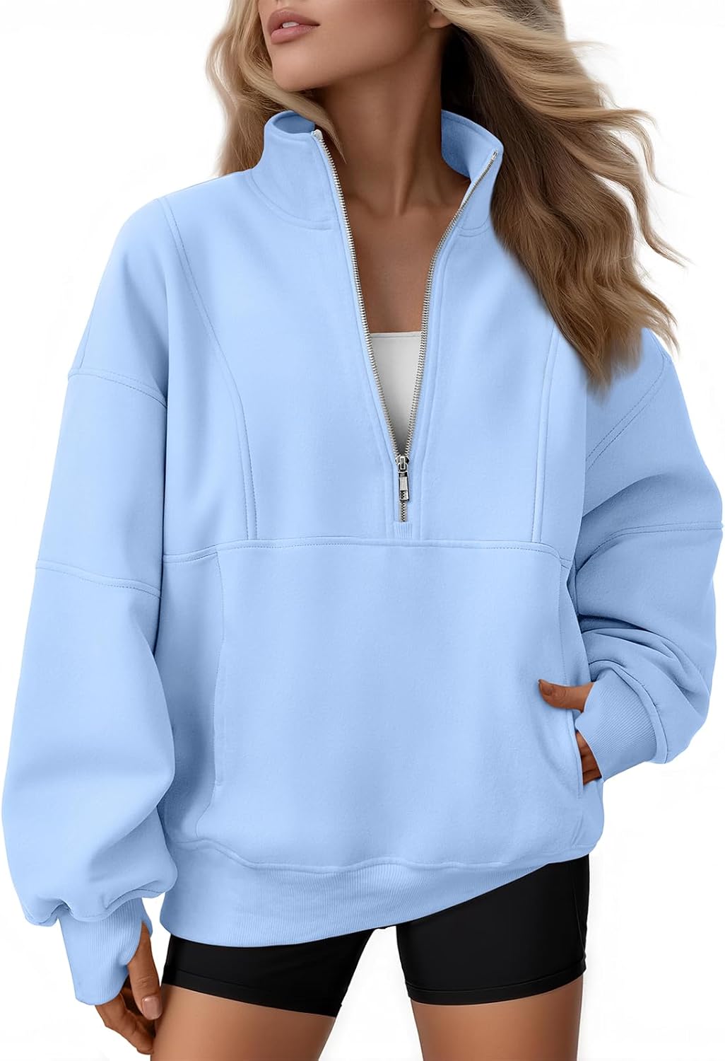 AUTOMET Womens Quarter Zip Oversized Sweatshirts Teen Fleece Pullover Hoodies 2025 Mock Neck Sweater Fall Workout Jacket