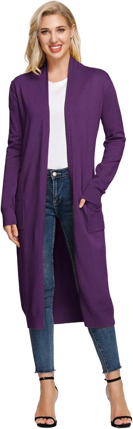 GRACE KARIN Essential Solid Open Front Maxi Long Knitted Cardigan Sweater for Women