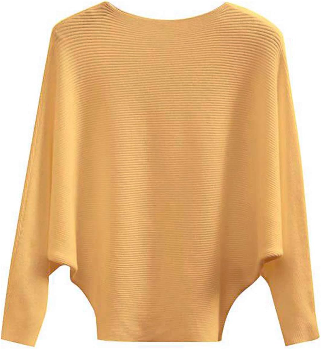 GABERLY Boat Neck Batwing Sleeves Dolman Knitted Sweaters and Pullovers Tops for Women