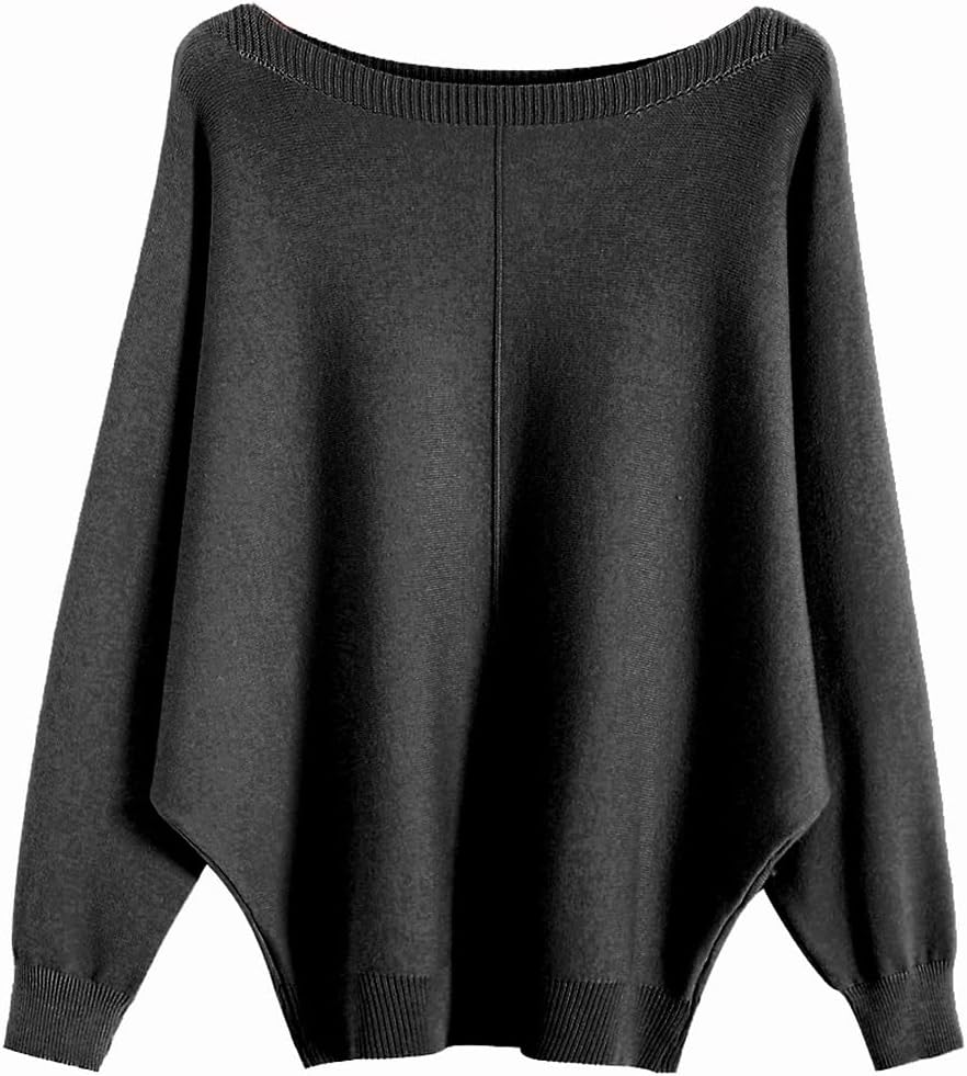 Ckikiou Womens Lightweight Oversized Boat Neck Sweaters Tops Dolman Batwing Sleeve Ribbed Knitted Pullovers