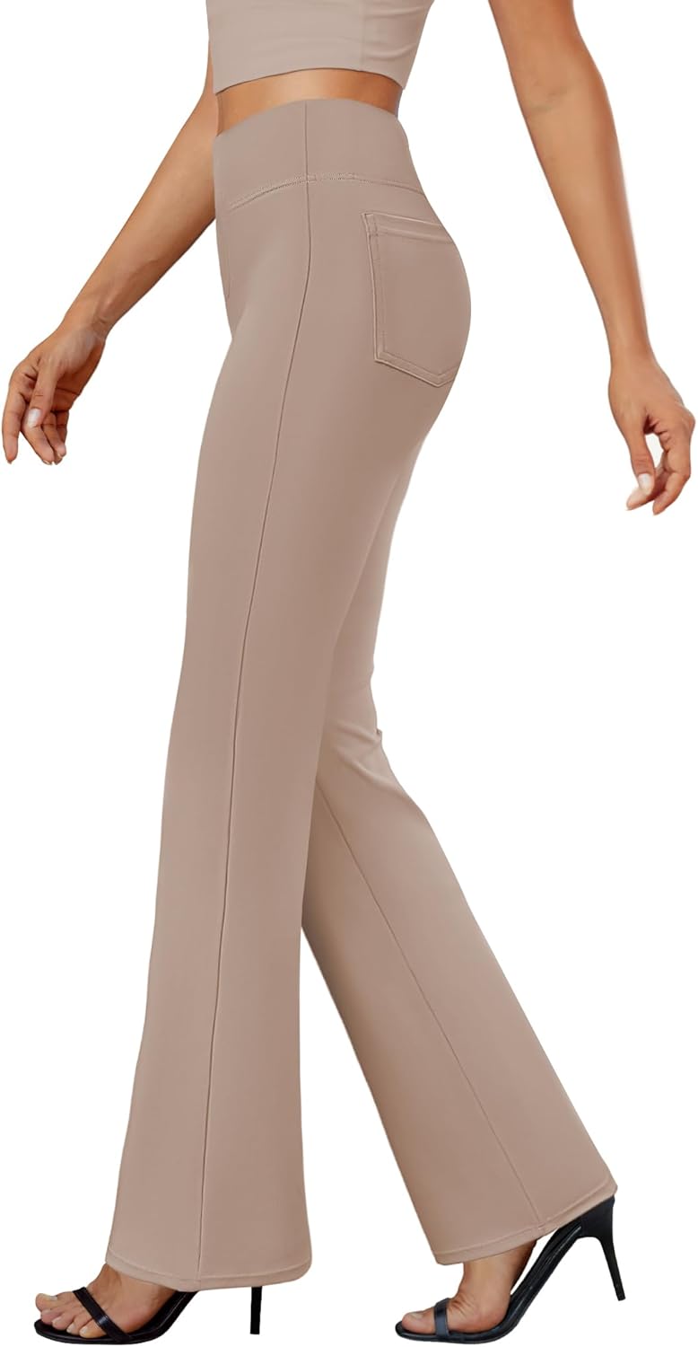 Womens Bootcut Dress Pants Business Casual Work Pants with Pockets High Waist Stretchy Trousers Pull On Office Slacks