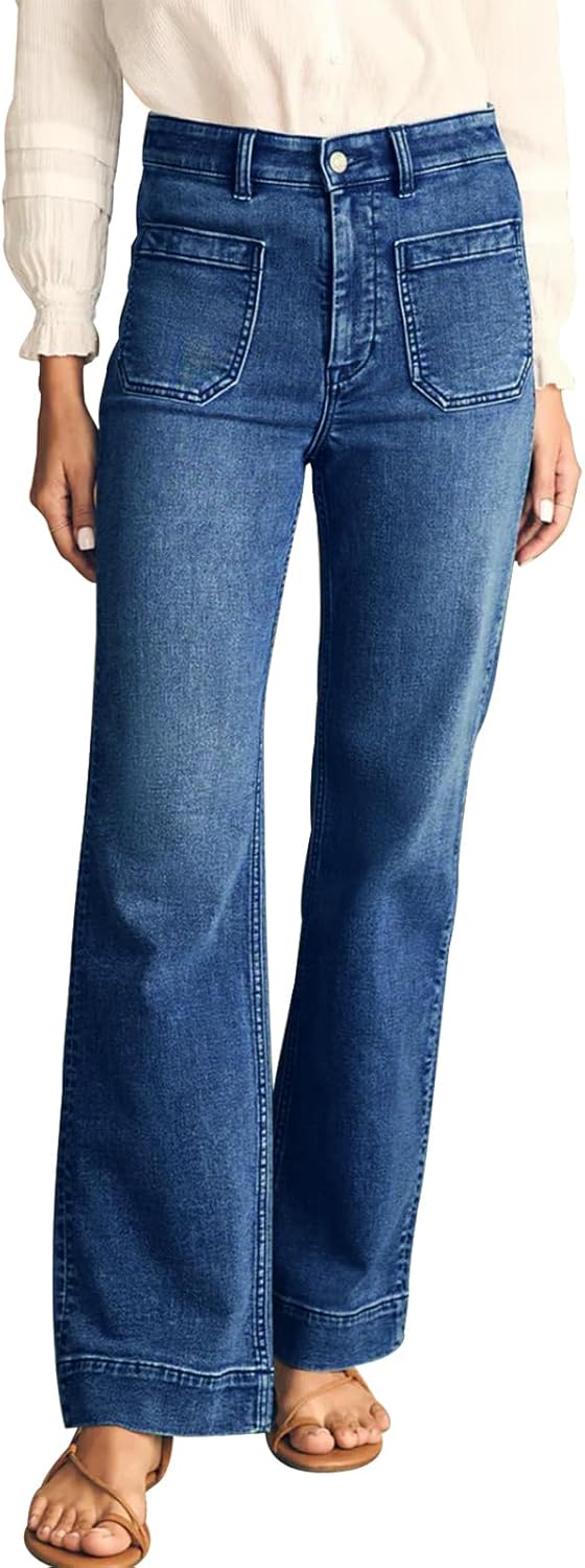 KUNMI Women's Wide Leg Jeans High Waisted Straight Leg Stretchy Denim Pants with Pockets