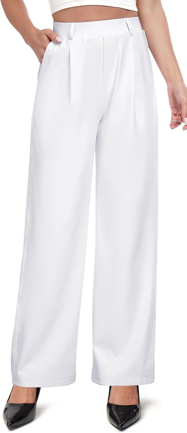 IUGA Womens Dress Pants Wide Leg Pull On Stretchy Work Pants Women High Waisted Business Casual Trousers with Pockets