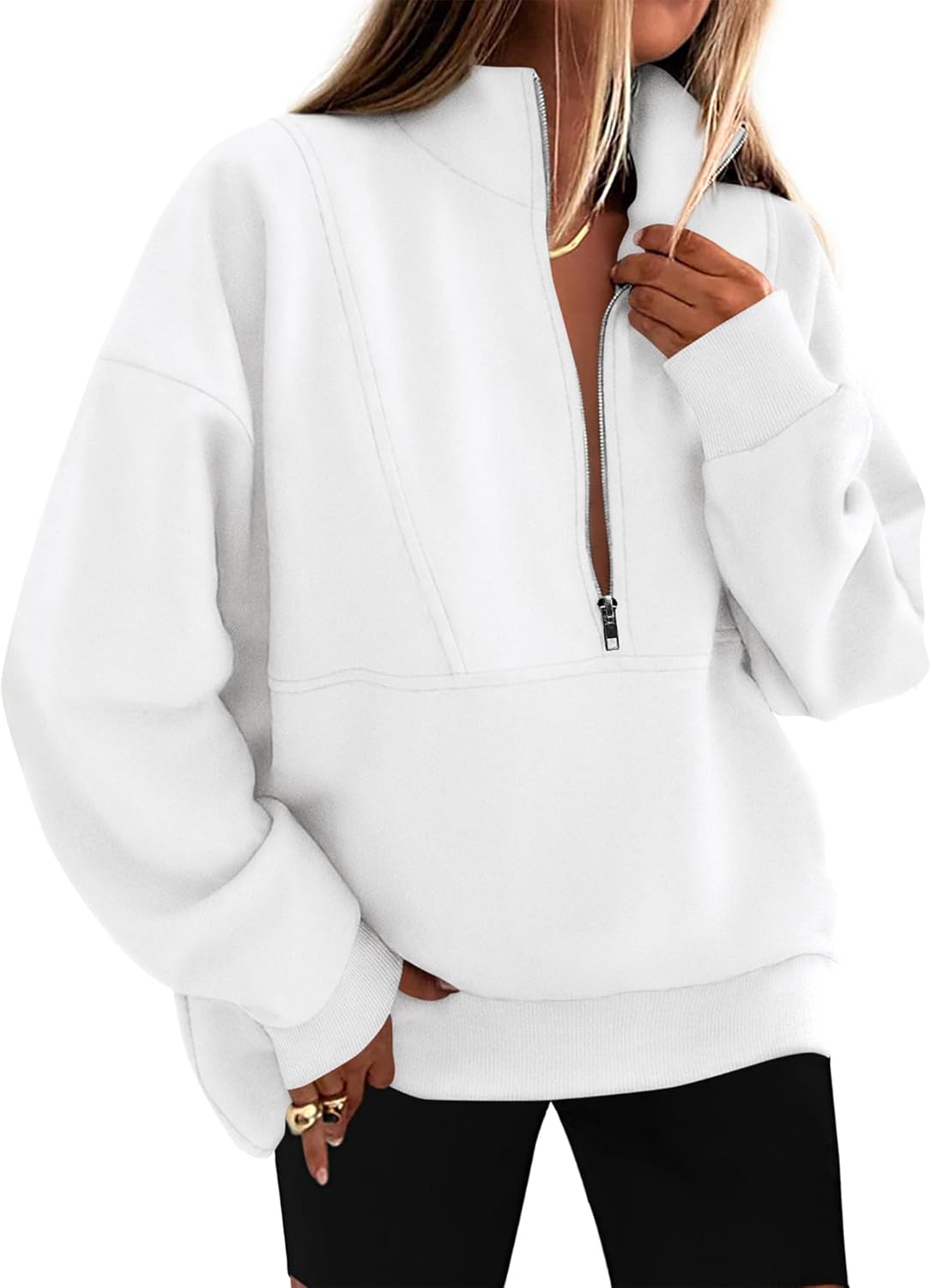 KIRUNDO Sweatshirt for Women 2025 Fall Half Zip Pullover Oversized Fleece Mock Neck Hoodies Fashion Outfits Winter Clothing