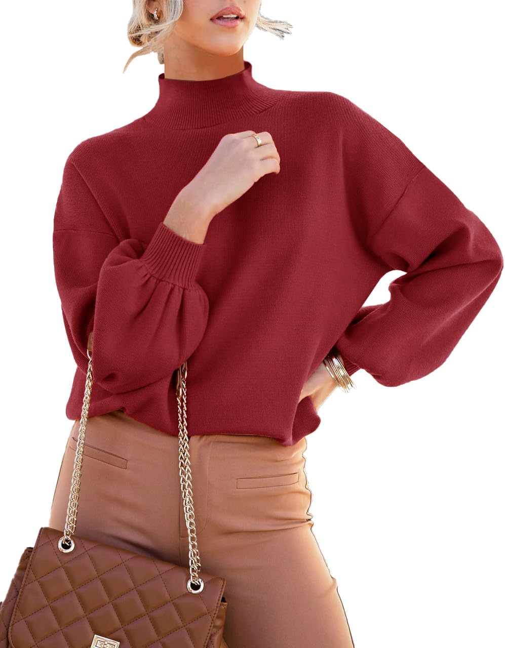 ANCAPELION Women’s Casual Sweater Pullover Winter Basic Sweatshirt Long Sleeve Cozy Knitted Jumper Tops Loose Fit