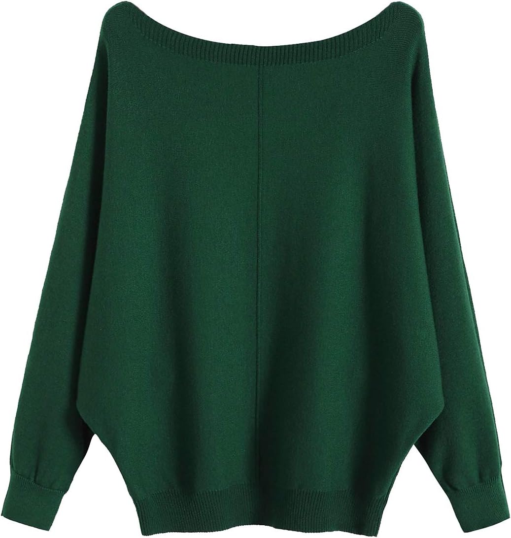 GABERLY Boat Neck Batwing Sleeves Dolman Knitted Sweaters and Pullovers Tops for Women