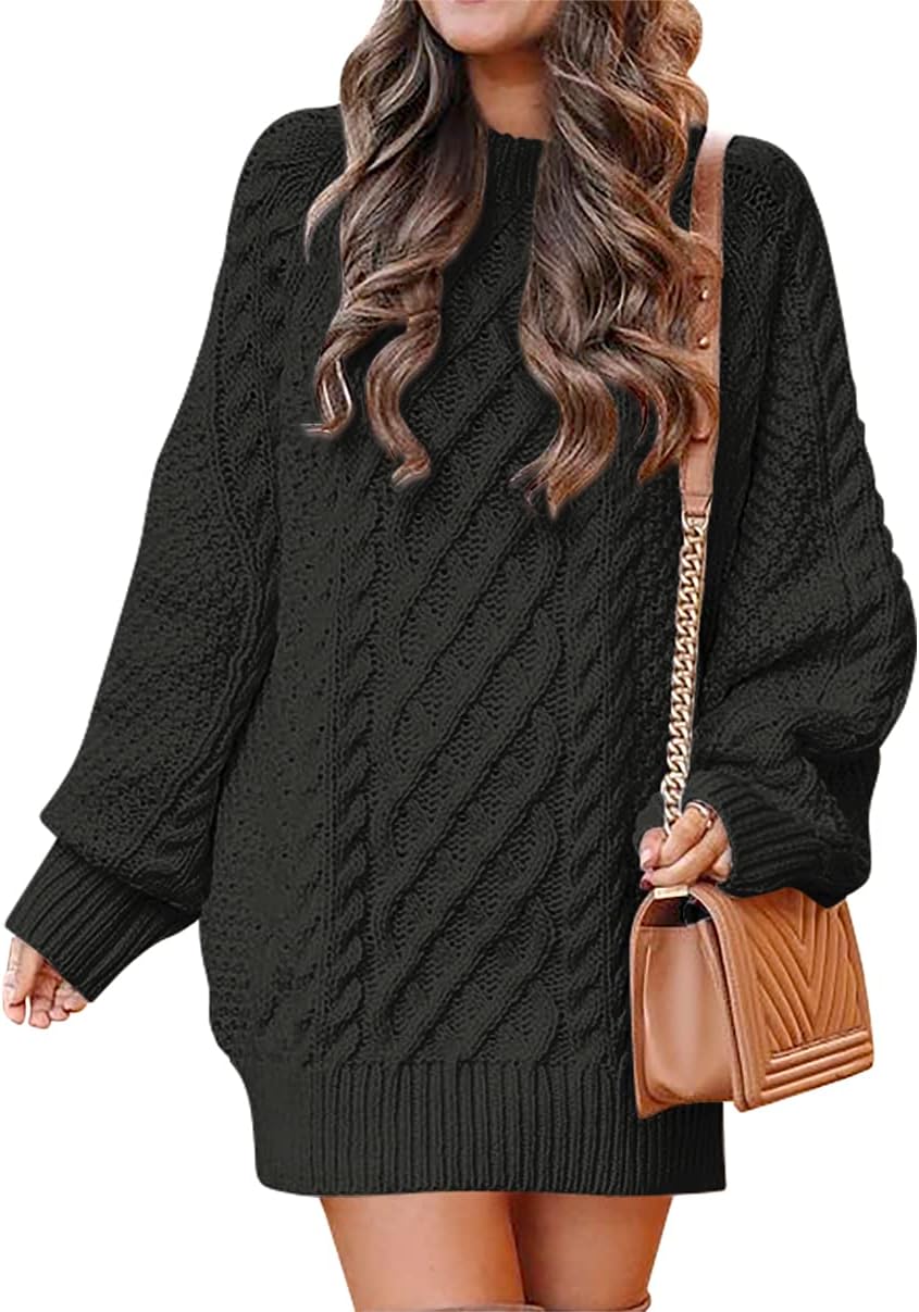 ANRABESS Womens Sweater Dress Oversized Cable Knit Chunky Long Sleeve Short Dresses 2025 Fall Outfits Vacation Winter Clothes