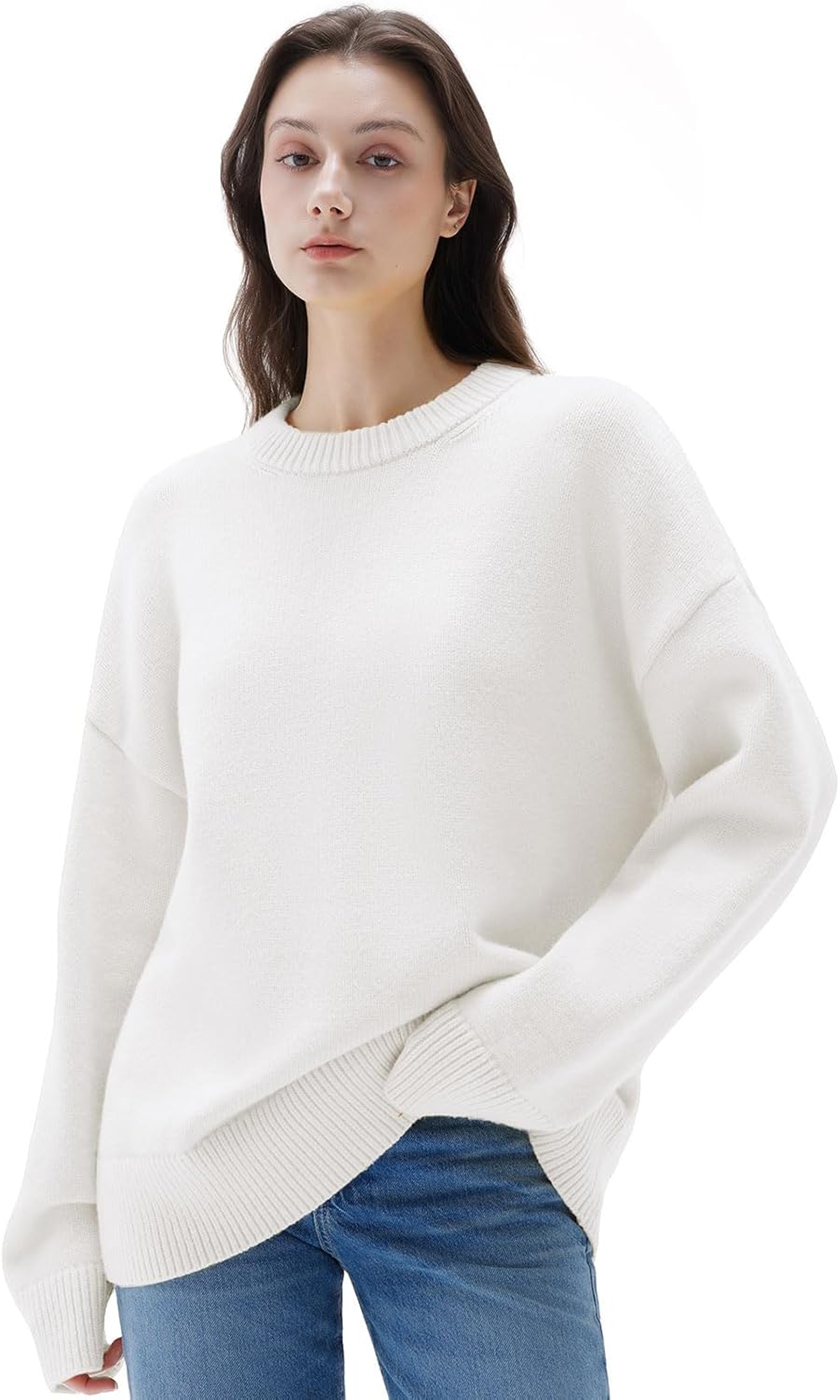 SUUKSESS Women Cashmere Oversized Long Sleeve Pullover Sweater Crew Neck Jumpers