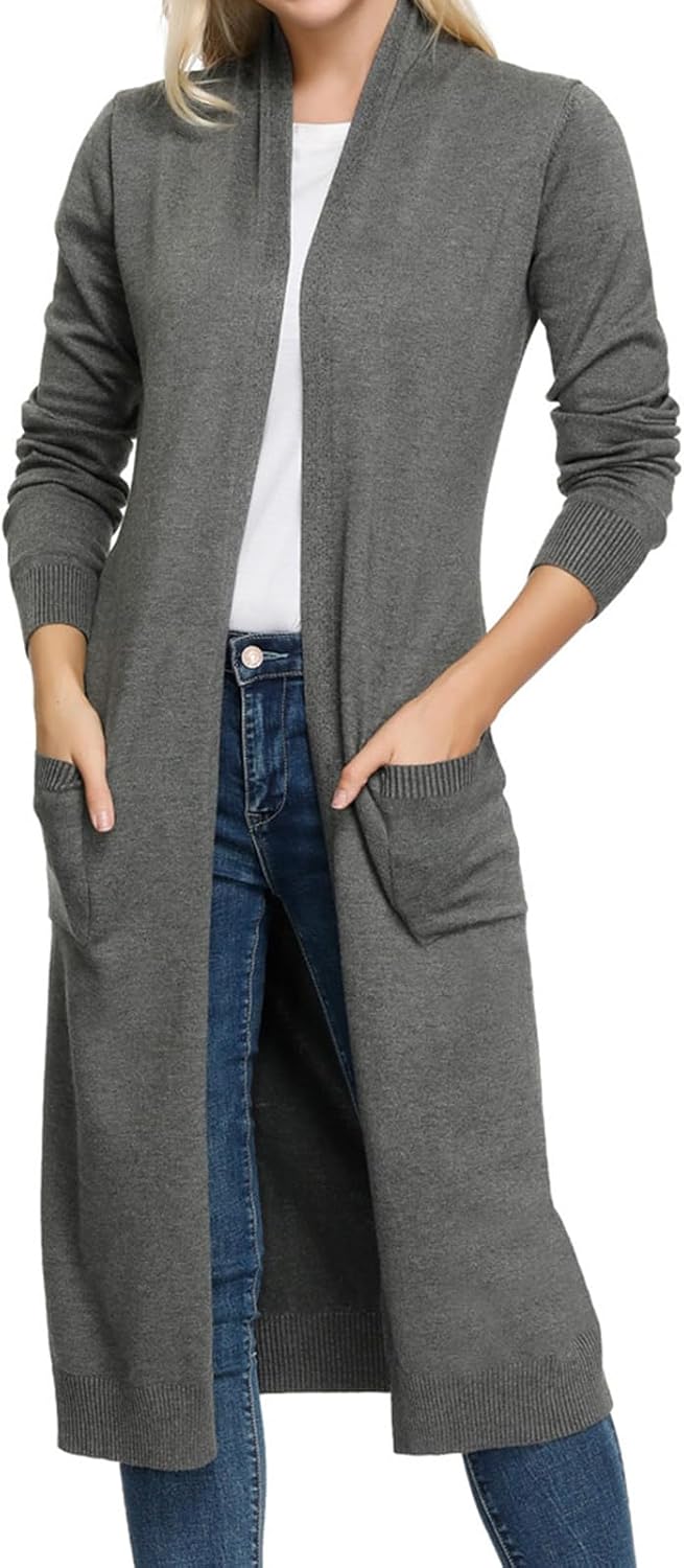 GRACE KARIN Essential Solid Open Front Maxi Long Knitted Cardigan Sweater for Women