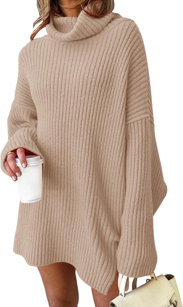 LILLUSORY Womens Turtleneck Oversized Long Sweater Dress 2025 Plus Size Tunic Pullover Knit Winter Dresses