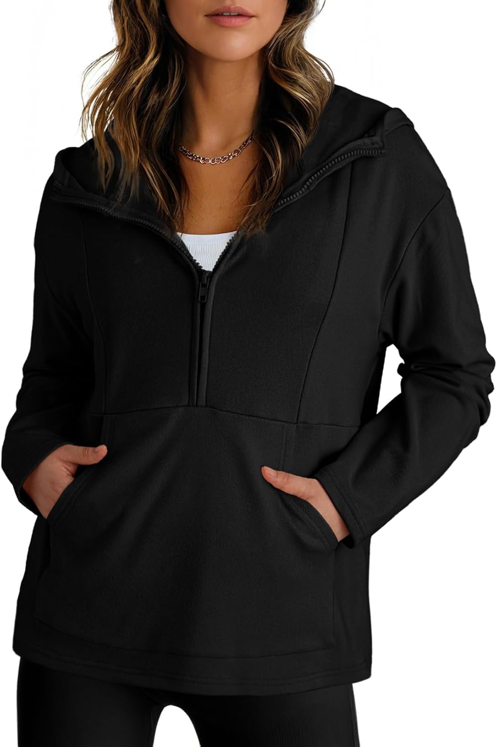 Dokotoo Hoodies for Women Soft Fleece Half Zip Up Hoodie Long Sleeve Casual Pullover Oversized Sweatshirt Hooded Tops