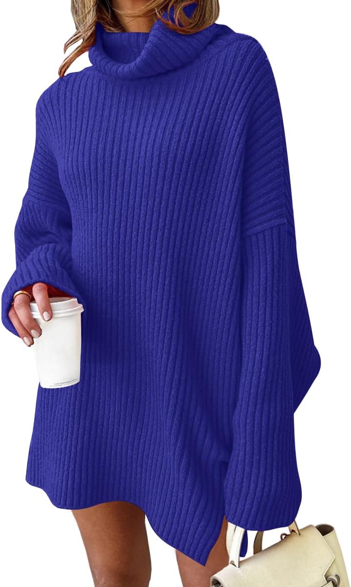LILLUSORY Womens Turtleneck Oversized Long Sweater Dress 2025 Plus Size Tunic Pullover Knit Winter Dresses
