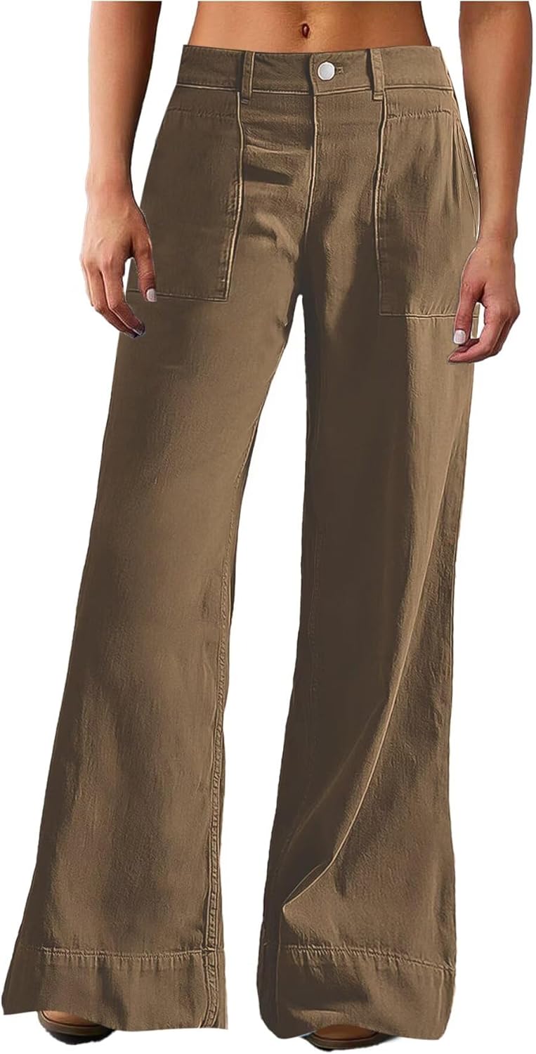 Flamingals Wide Straight Leg Mid Rise Baggy Pocket Denim Jeans Without Belt