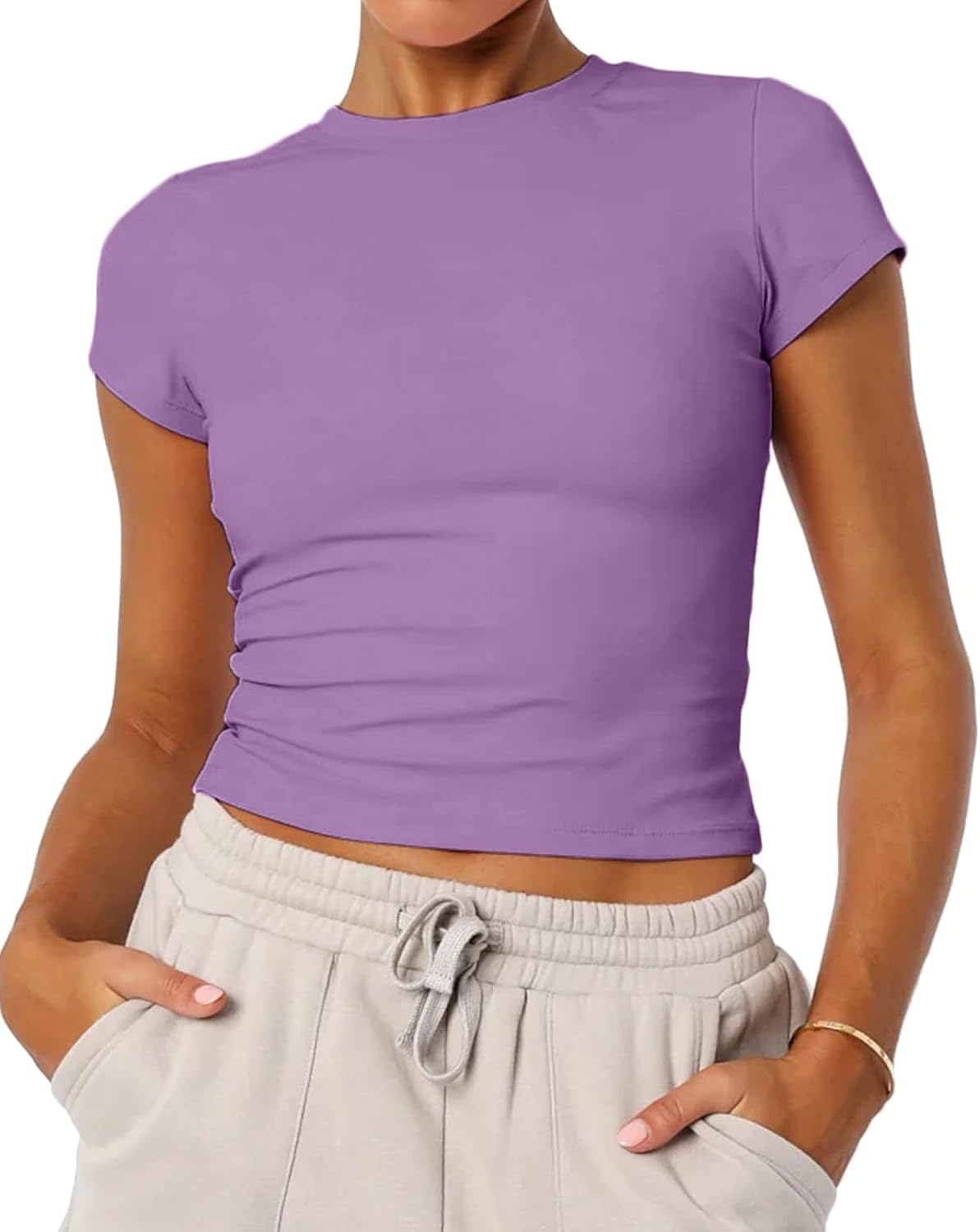 Women's Basic Summer Short Sleeve Crewneck T-Shirts Y2K Cute Going Out Tops Baby Tee