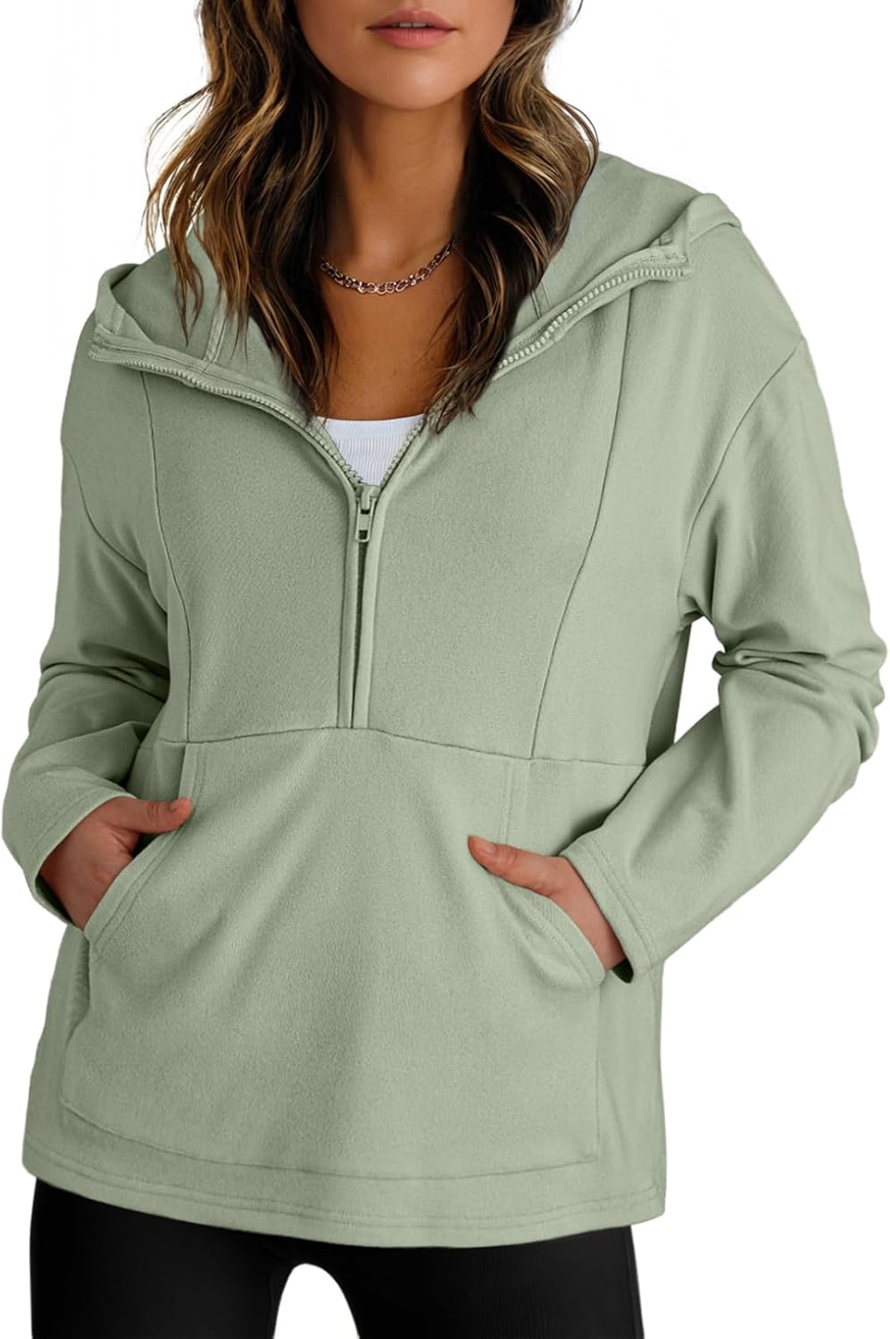 Dokotoo Hoodies for Women Soft Fleece Half Zip Up Hoodie Long Sleeve Casual Pullover Oversized Sweatshirt Hooded Tops
