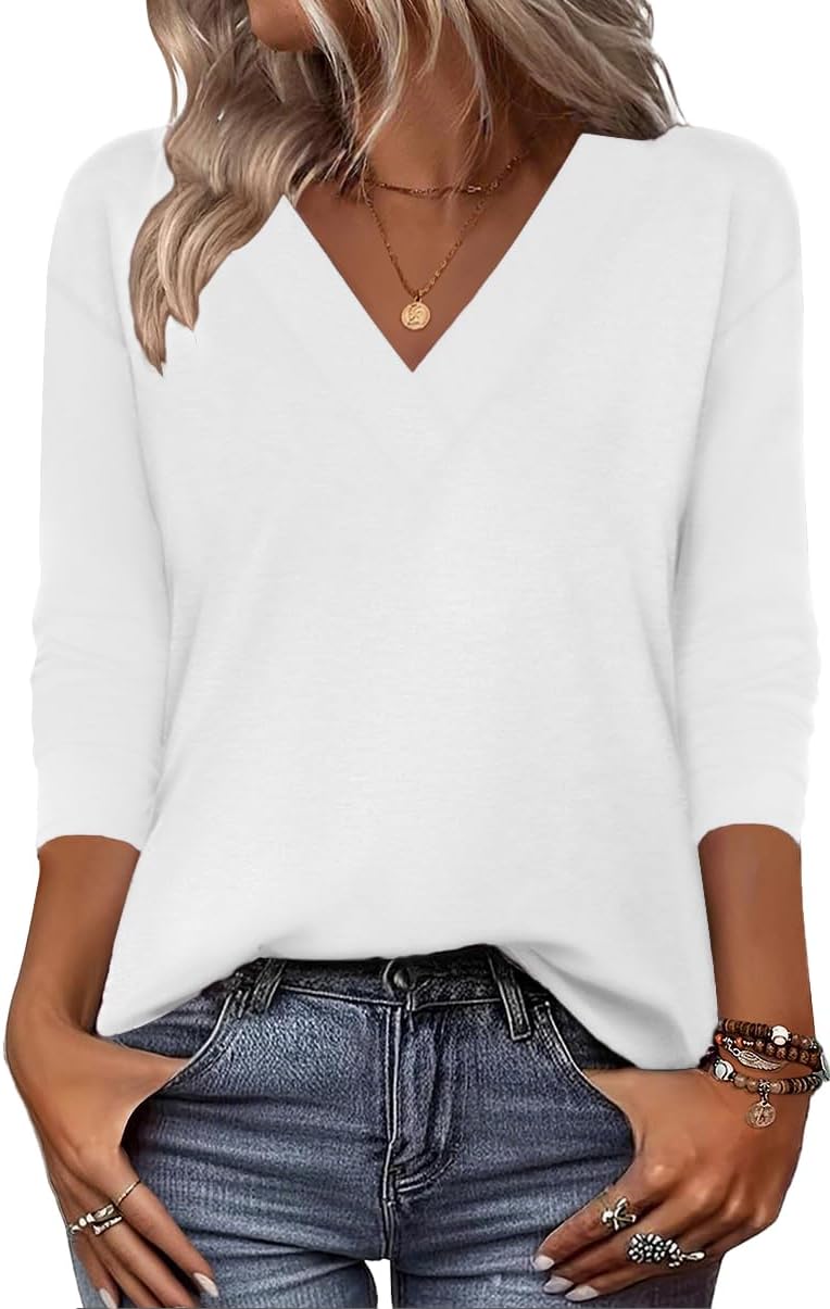 Zeagoo Women Long Sleeve Tops Dressy Casual V Neck Tshirts Basics Tee 2025 Fall Trendy Clothes S-2XL